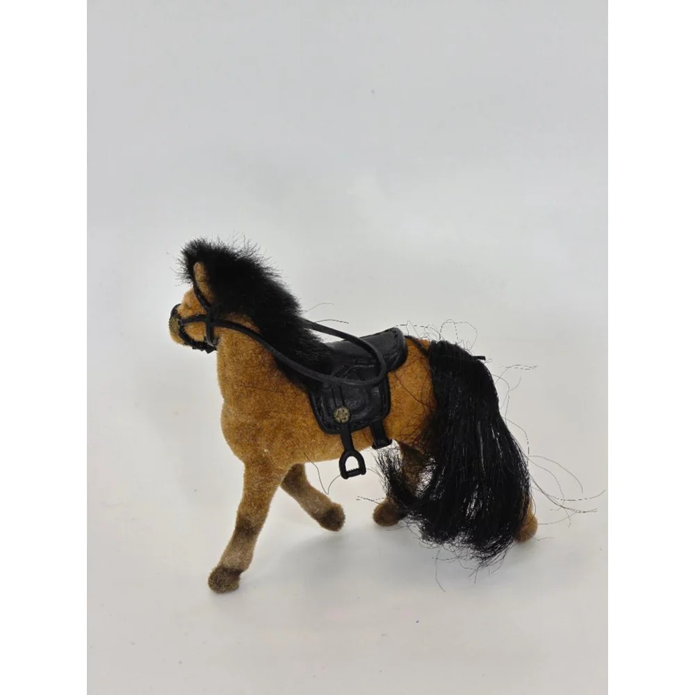 Vintage Flocked Toy Horse w/ Saddle & Bridle –